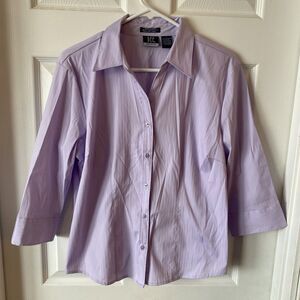 DCC Missy Women’s Large Button Up Shirt 3/4 Sleeve Purple East Care Stretch